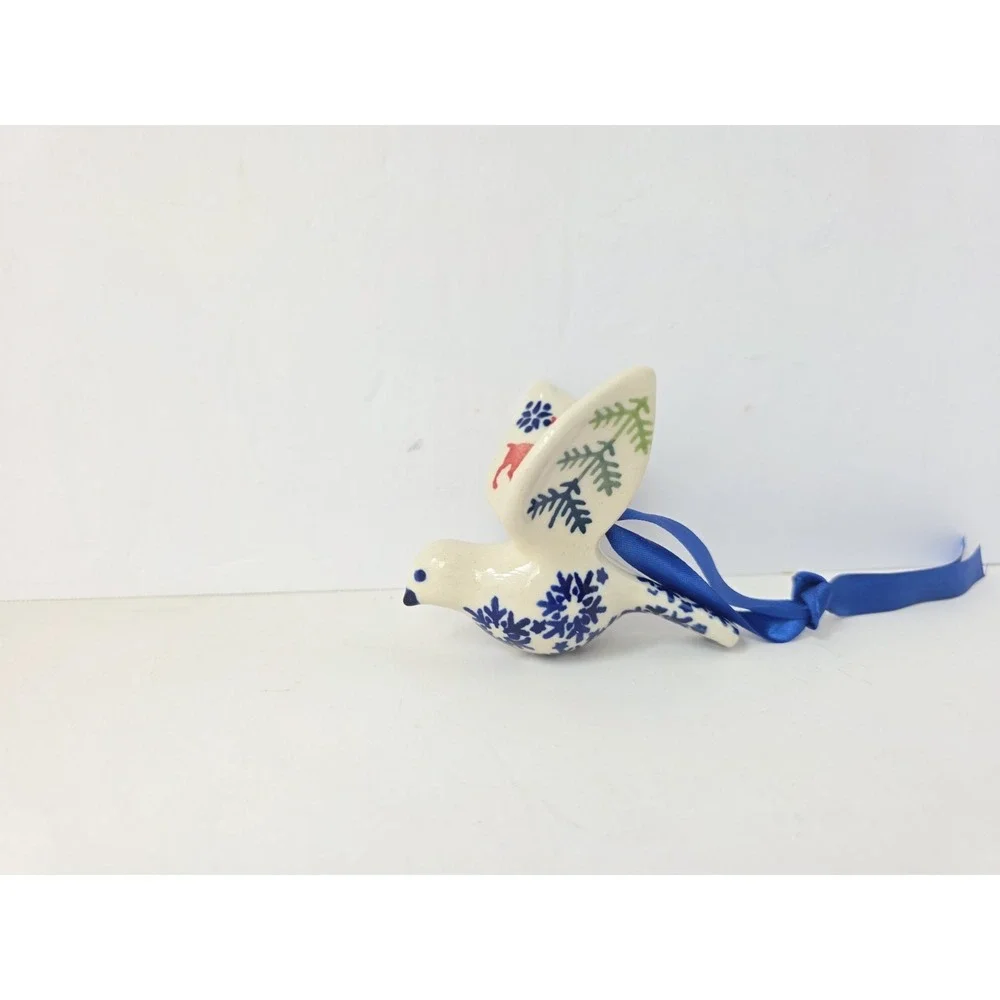 Artisan Boleslawiec Polish Pottery Handpainted Dove Bird Ornament Christmas